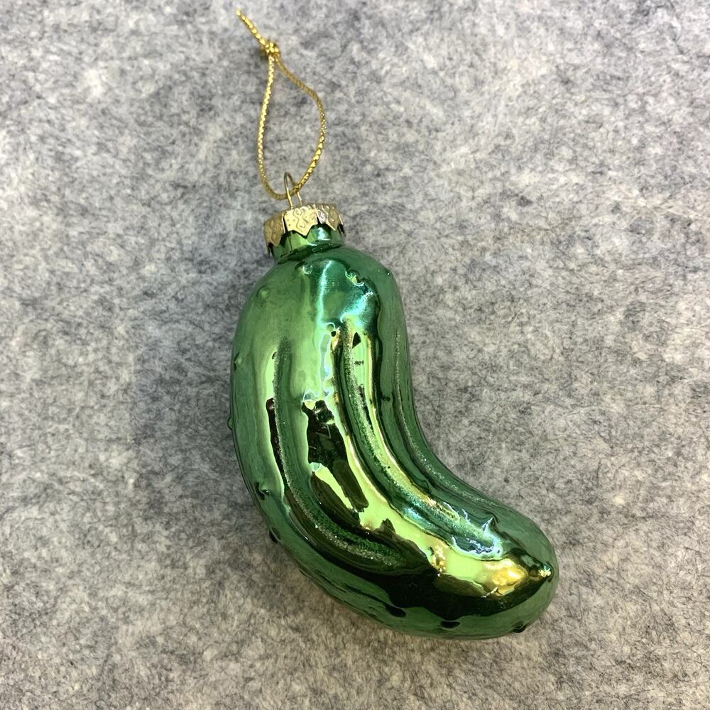 Pickle Christmas Ornament Mercury Glass Blown, 3” Gold Cap Pickle Ornament